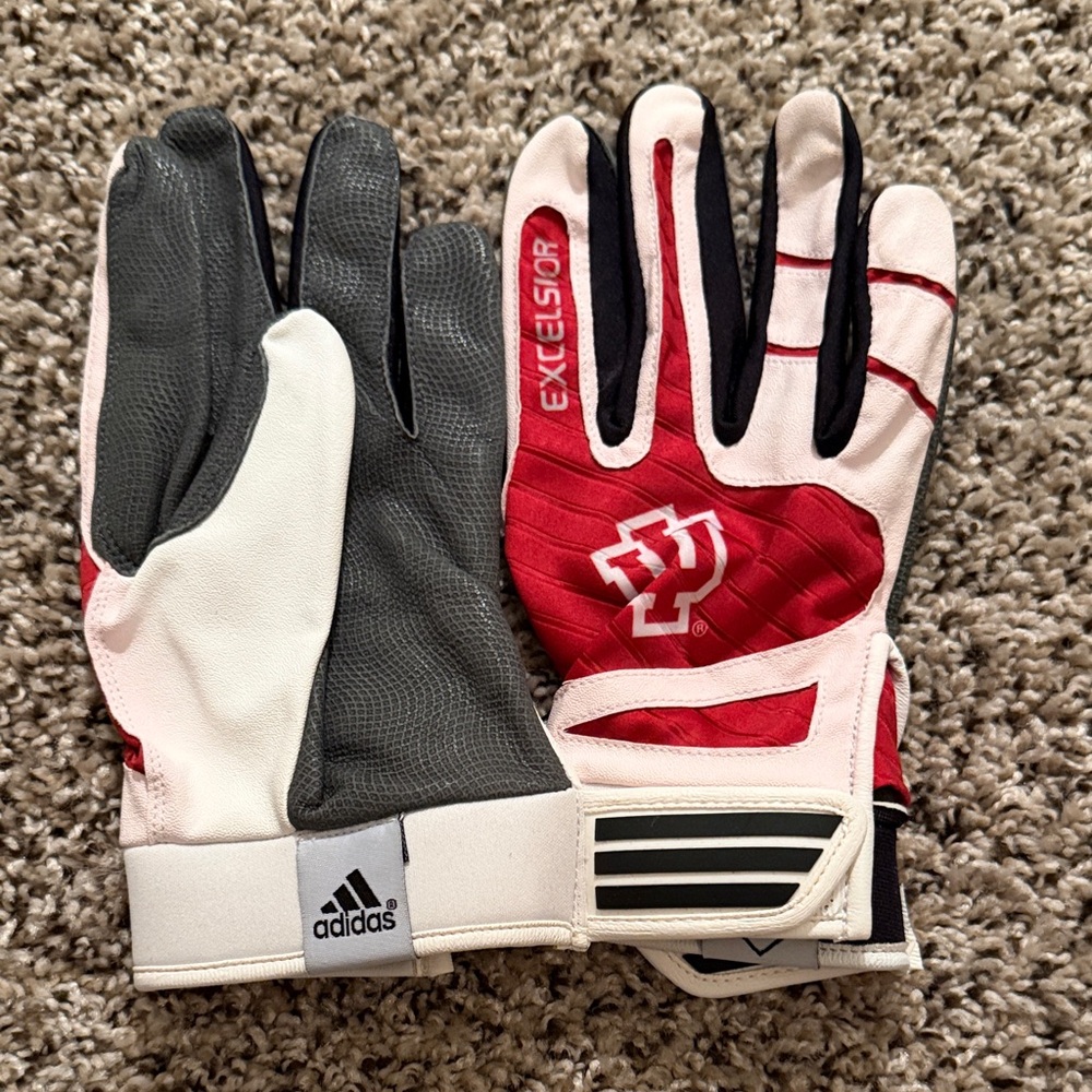 Adidas Red and White Batting Gloves